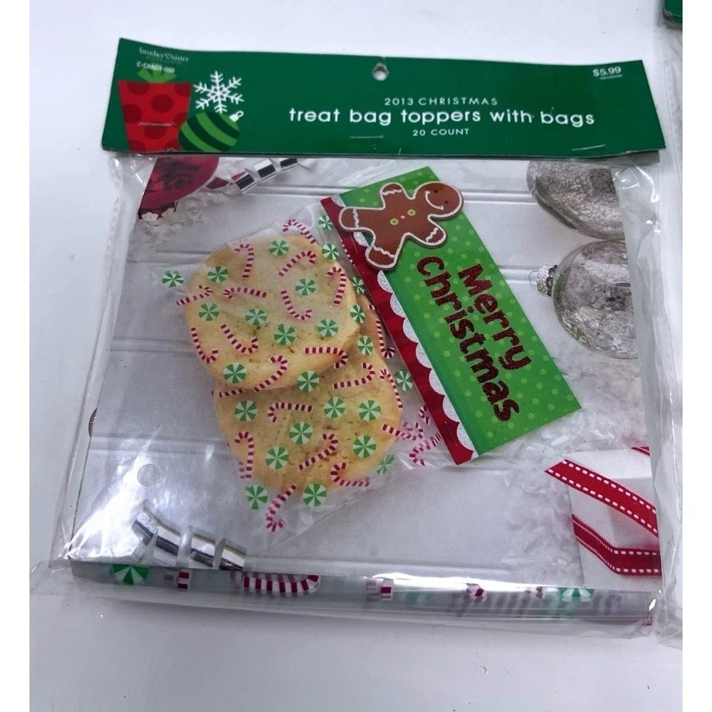 Vtg Hobby Lobby Set of 4 Christmas Treat Bag Toppers W/ Gift Bags 20 Per Pkg